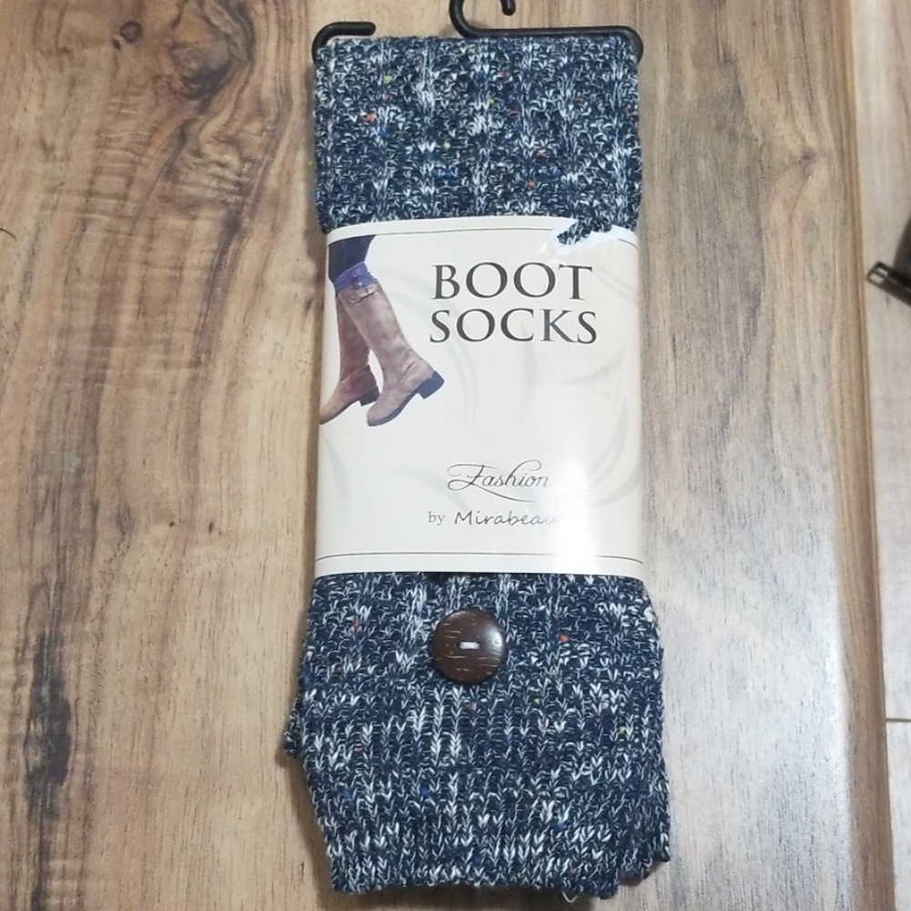 Knee high boot socks with brown buttons